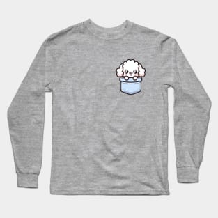 Kawaii Poodle Puppy in Pocket Cute Peeking Dog Long Sleeve T-Shirt